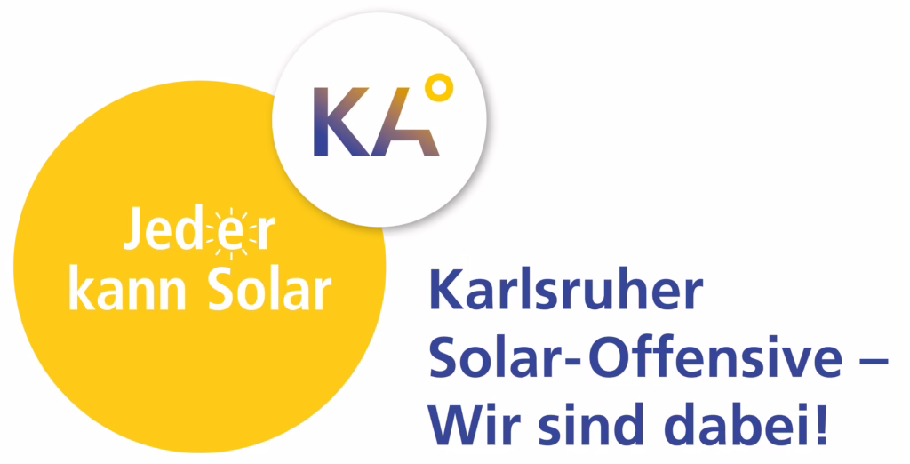 Das Logo der Solar-Offensive in Karlsruhe mit dem Sloagan "Wir sind dabei" ist zu sehen.
